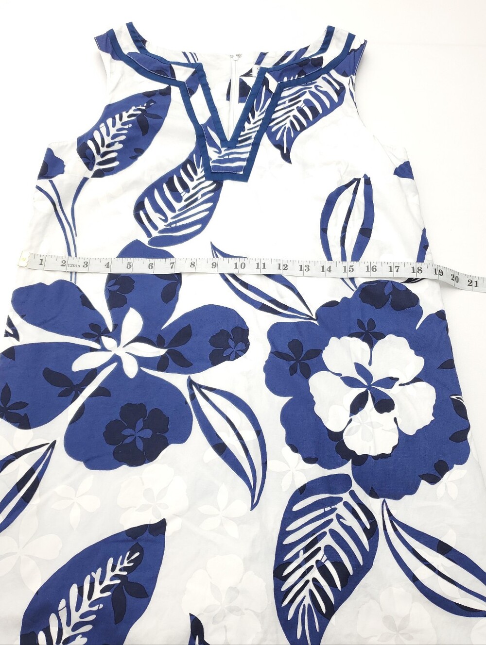 Lilly Pulitzer Blue/White Floral Sleeveless Shift Dress Scalloped Hem Cotton 8 - Picture 6 of 9